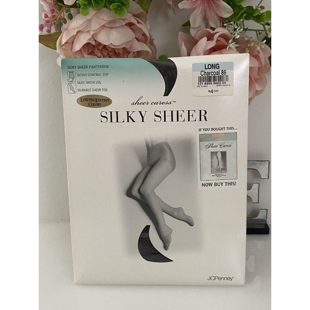 JcPenney Lot of 2 Sheer Caress Silky Sheer Long Charcoal 86 New Control Top Vtg - Picture 16 of 16